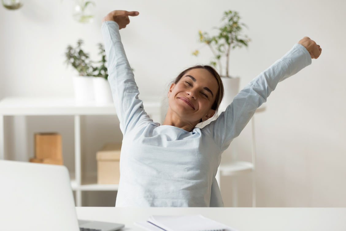 Woman stretching happy